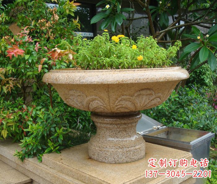 廊坊公园景观砂岩花盆石雕 (3)