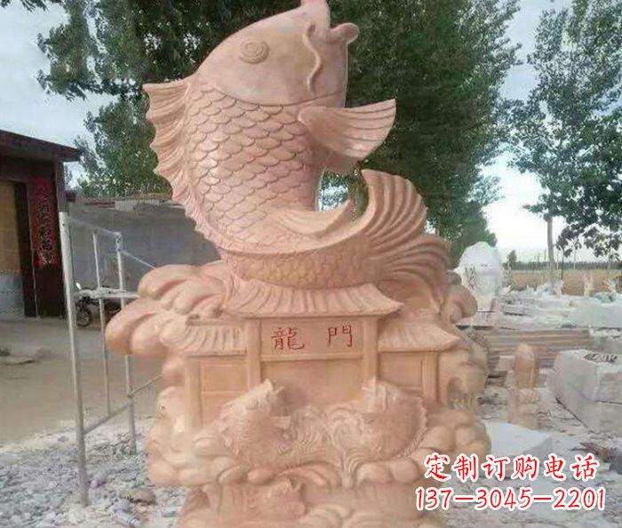 廊坊公园景观晚霞红石雕鱼喷泉 (2)