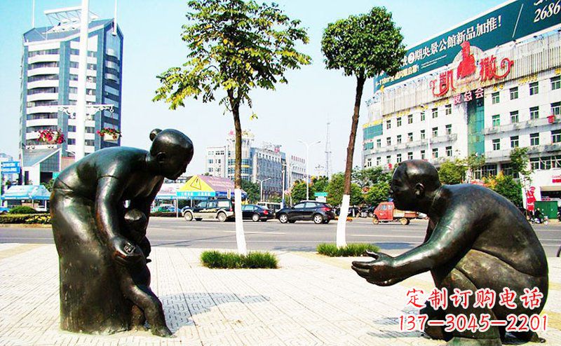 廊坊公园景观小孩学走路铜雕