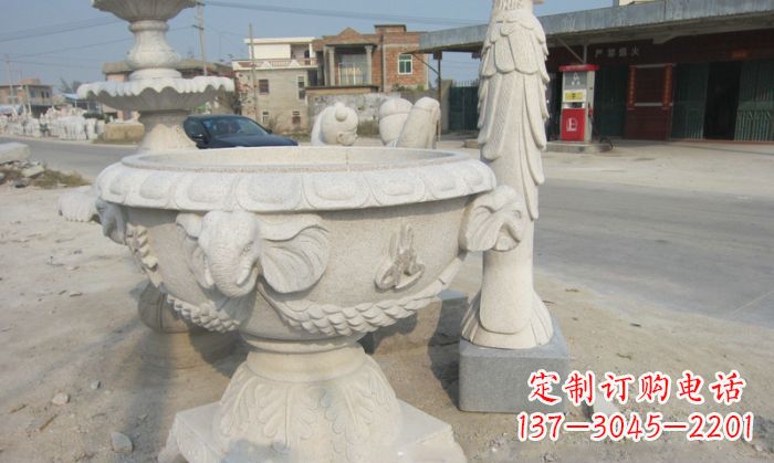 廊坊公园景观象头石雕水缸