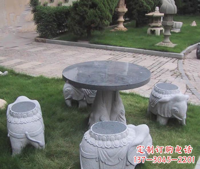 廊坊公园景观小象石桌凳石雕