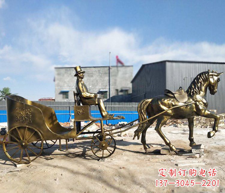 廊坊公园景观坐着马车的人物铜雕