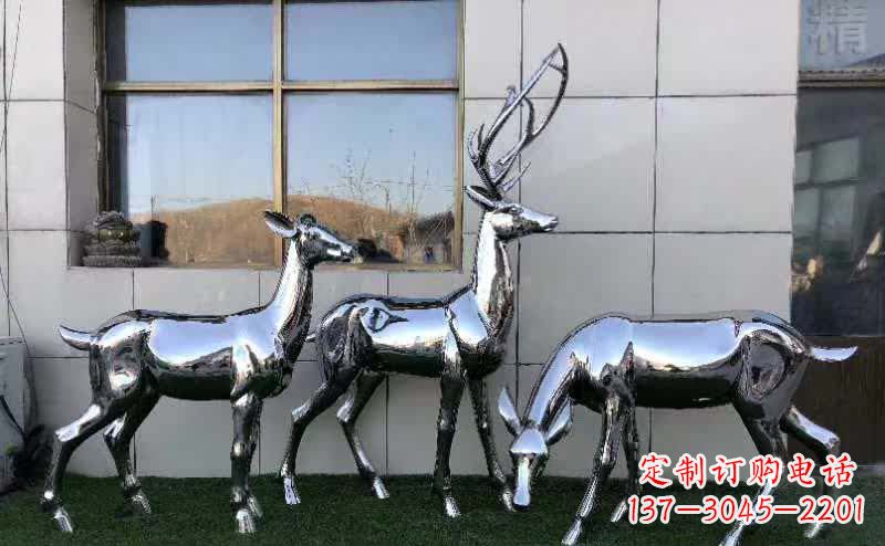 廊坊华丽风格镜面不锈钢动物鹿雕塑