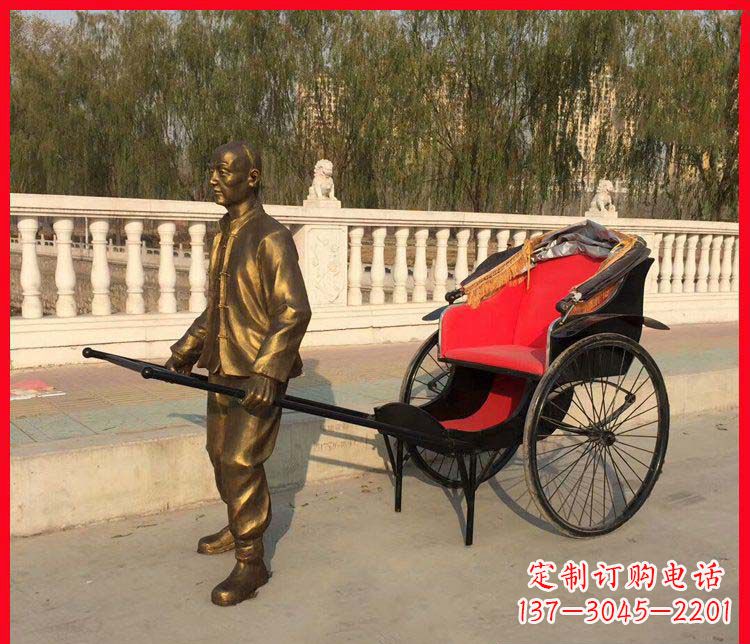 廊坊黄包车铜雕精湛工艺,体现传统文化