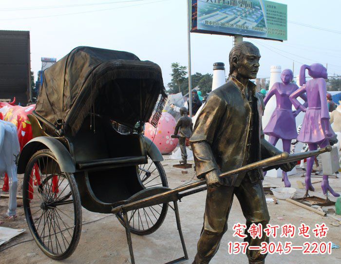 廊坊精致可爱的黄包车铜雕