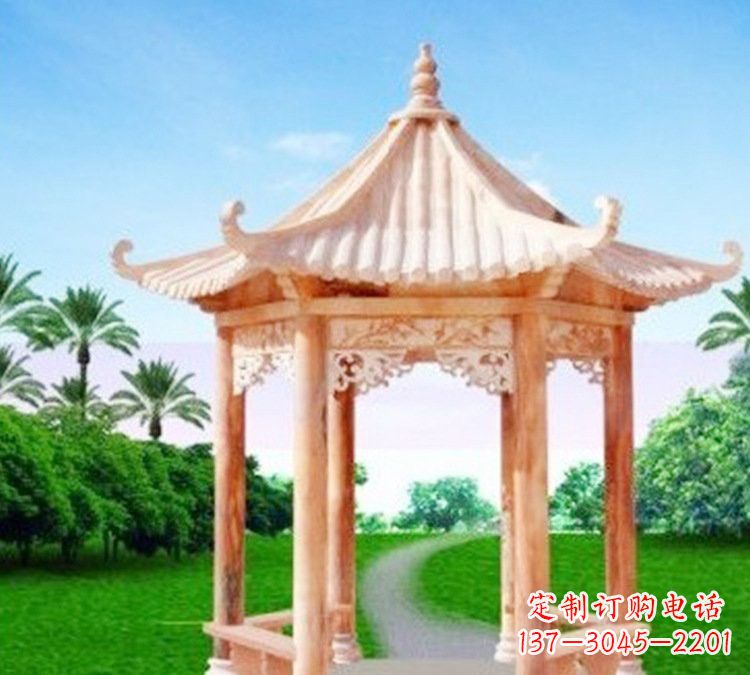 廊坊公园六角凉亭石雕