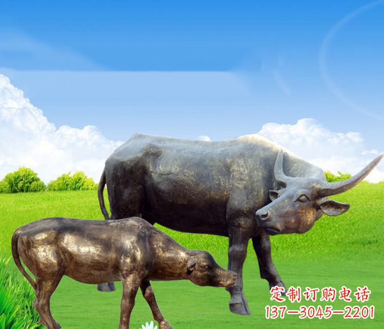 廊坊 传统文化风格母子黄牛铜雕塑
