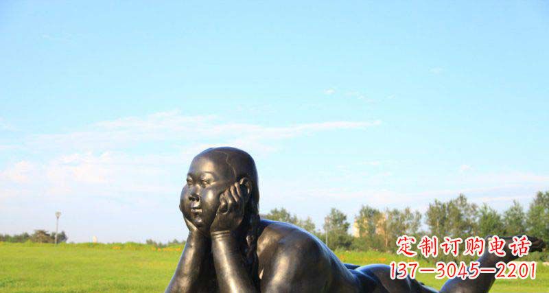 廊坊美好时光,萌萌哒胖女孩青铜雕塑