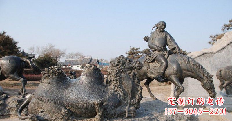 廊坊公园骑马的古代少数民族人物小品铜雕