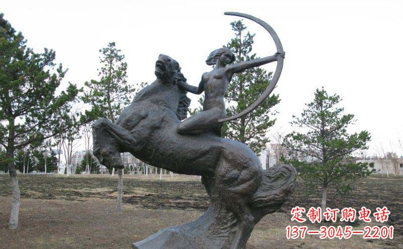 廊坊公园骑马女人射箭景观铜雕