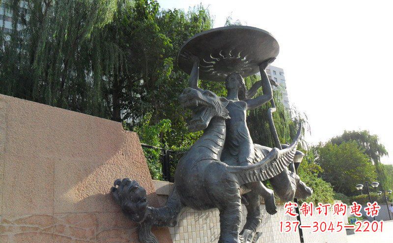 廊坊公园骑着飞龙的人物景观铜雕