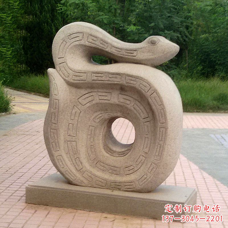 廊坊公园砂岩生肖动物蛇石雕摆件