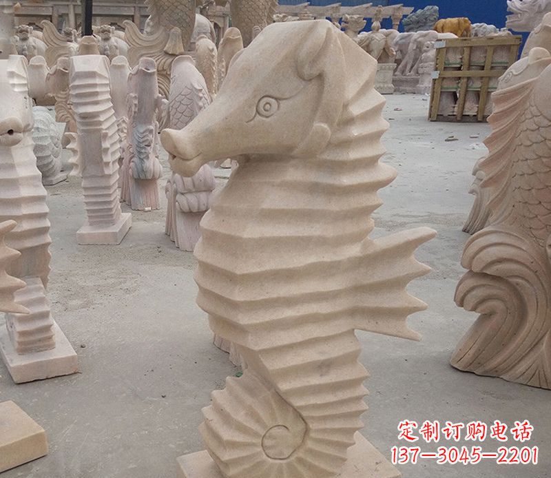 廊坊公园石雕喷水海马