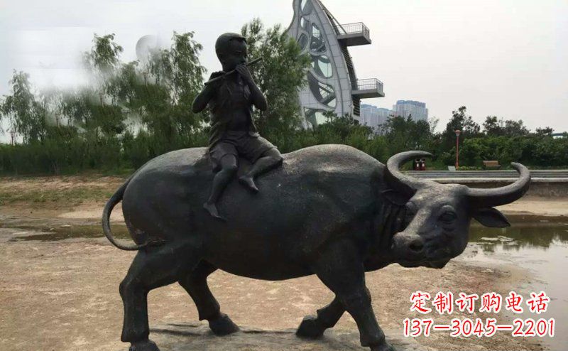 廊坊铜雕牧童与犊子雕塑
