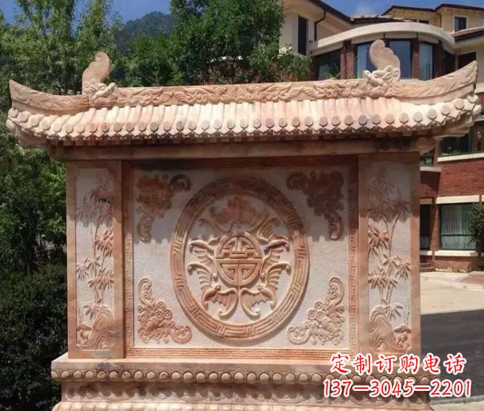 廊坊中领雕塑-公园晚霞红蝙蝠竹子石影壁雕塑