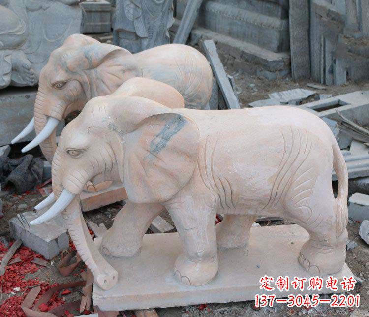 廊坊雕刻出令人感动的那头大象定制公园晚霞红大象动物石雕