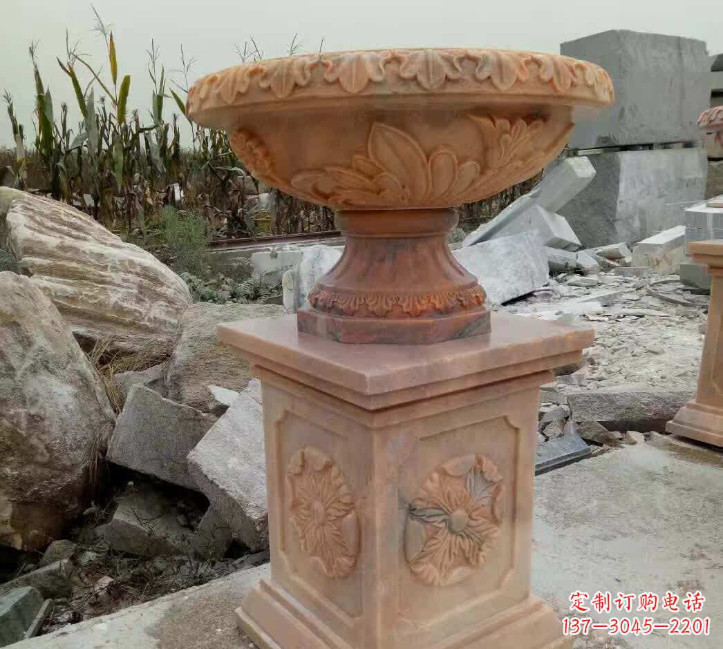 廊坊公园晚霞红花盆石雕