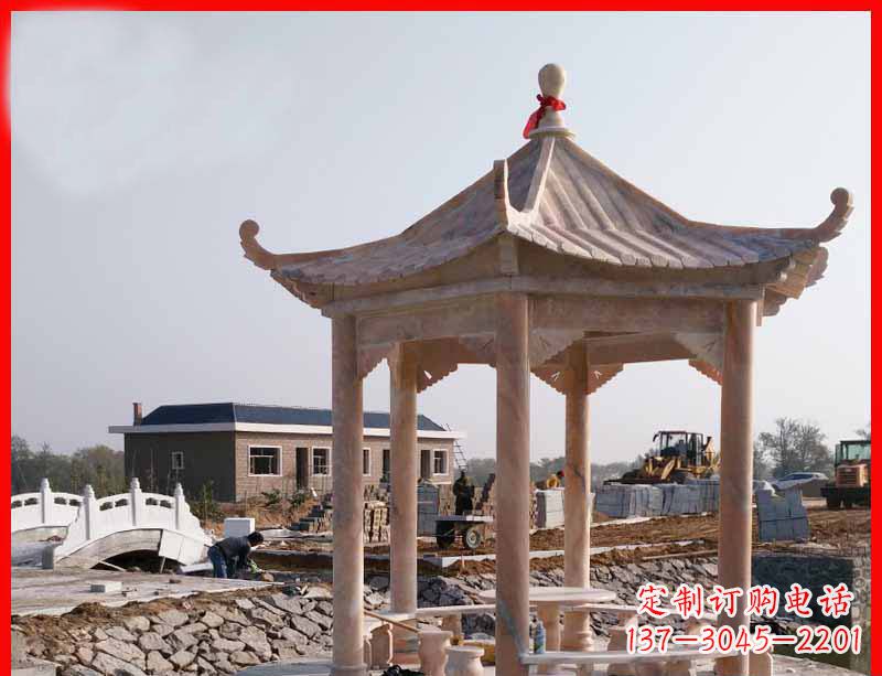 廊坊红六角石凉亭雕塑