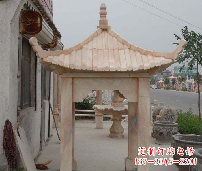 廊坊精美红六角石凉亭雕塑