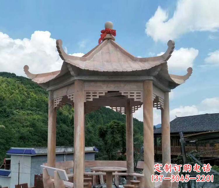 廊坊一流的公园晚霞红六角石雕凉亭