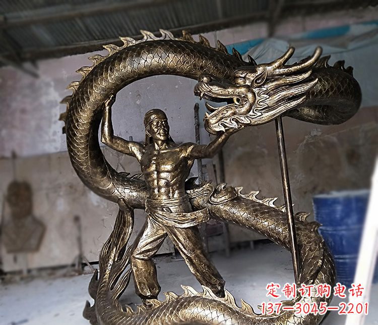 廊坊公园舞龙的人物铜雕