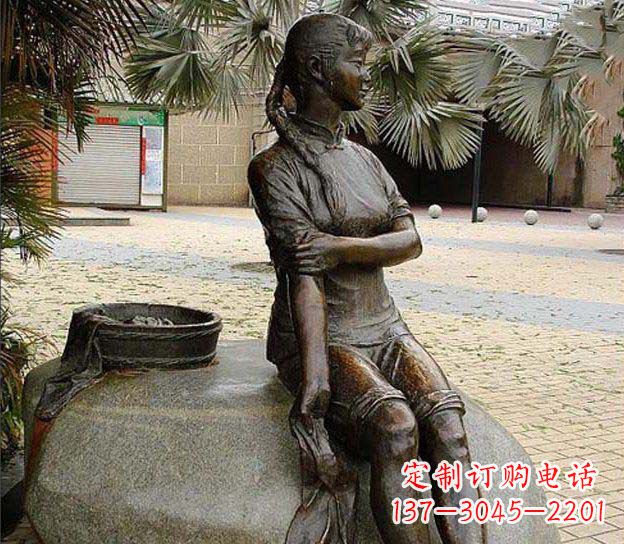 廊坊中领雕塑定制,洗衣服的女孩铜雕塑