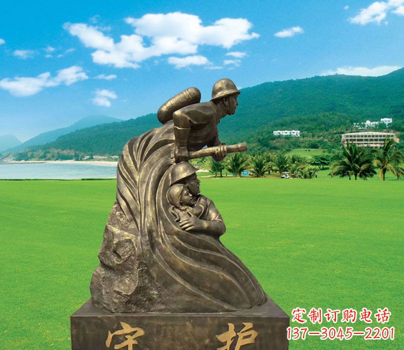 廊坊公园消防员守护铜雕