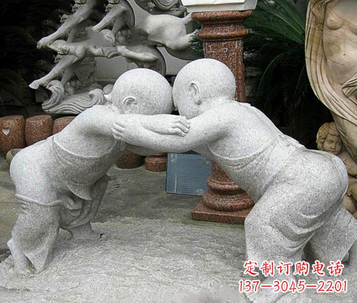 廊坊可爱小孩摔跤石雕