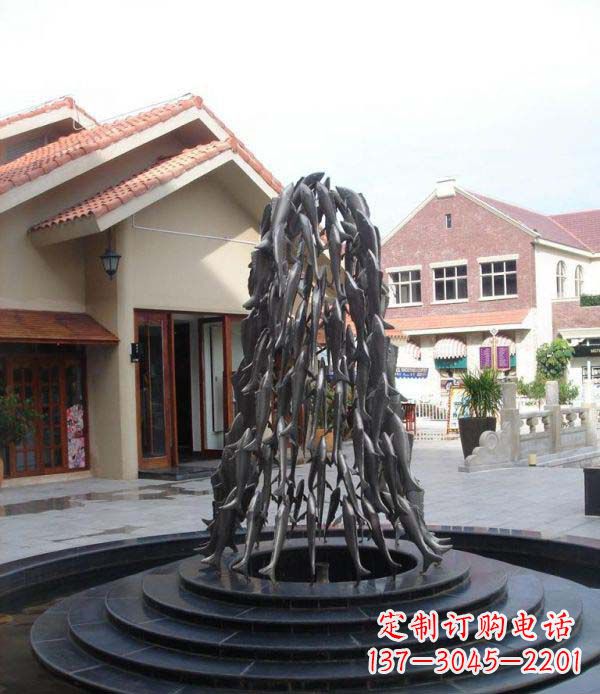 廊坊公园鱼群喷泉铜雕
