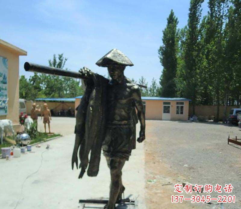 廊坊公园渔民打鱼人物铜雕