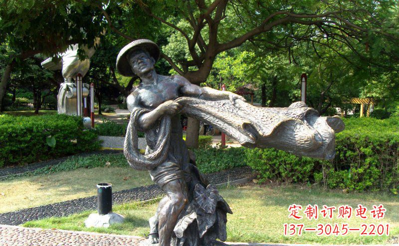廊坊公园渔民撒网景观铜雕