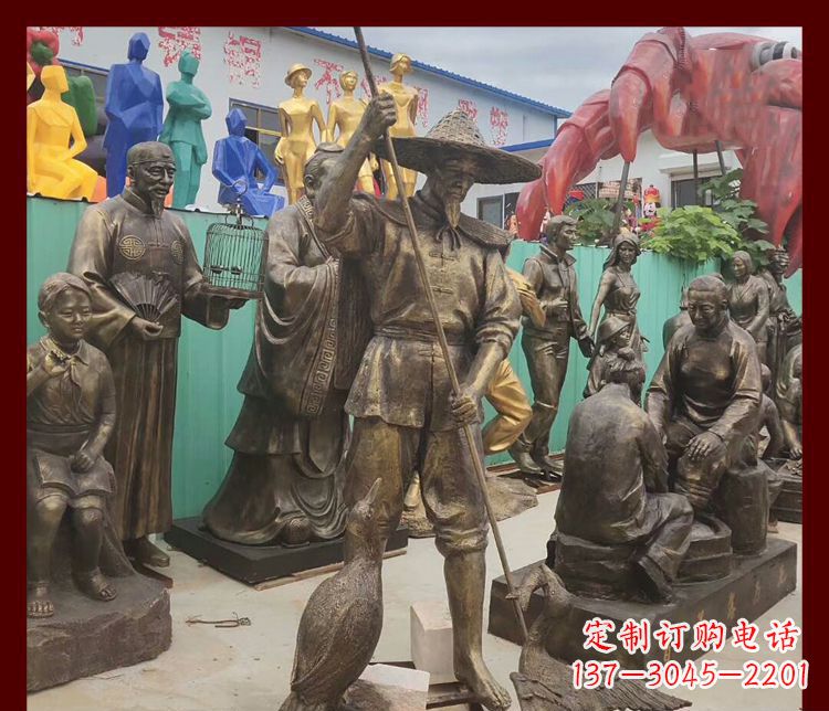 廊坊公园渔翁和鸬鹚铜雕