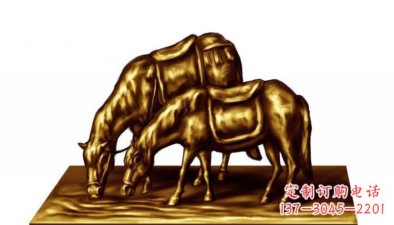 廊坊公园御马饮水动物铜雕