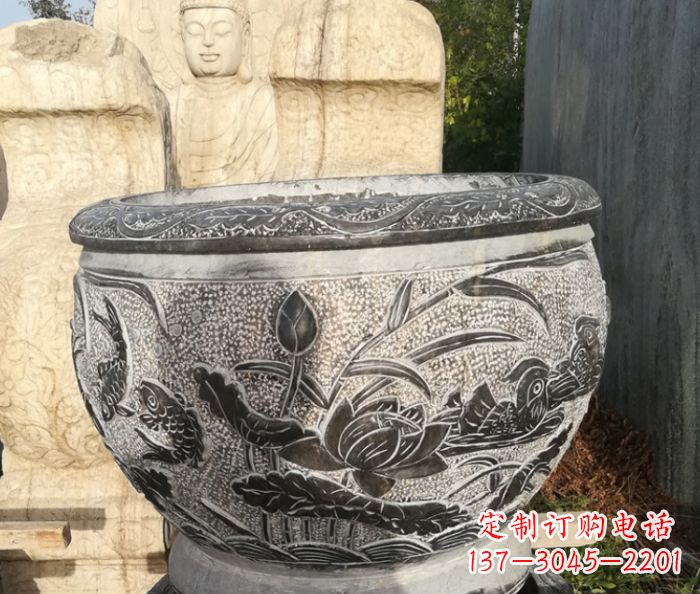 廊坊室内装饰用鸳鸯荷花浮雕水缸