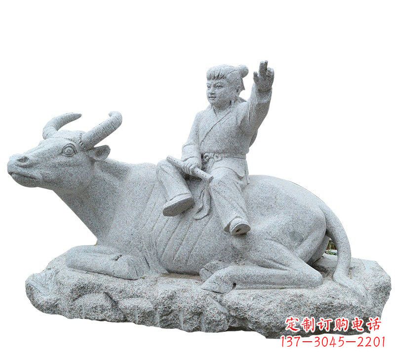 廊坊公园坐式牧童牛石雕