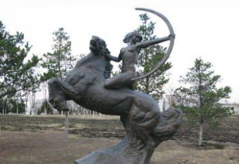 廊坊公园骑马女人射箭铜雕