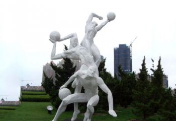 廊坊公园体育运动不锈钢网格打篮球人物雕塑