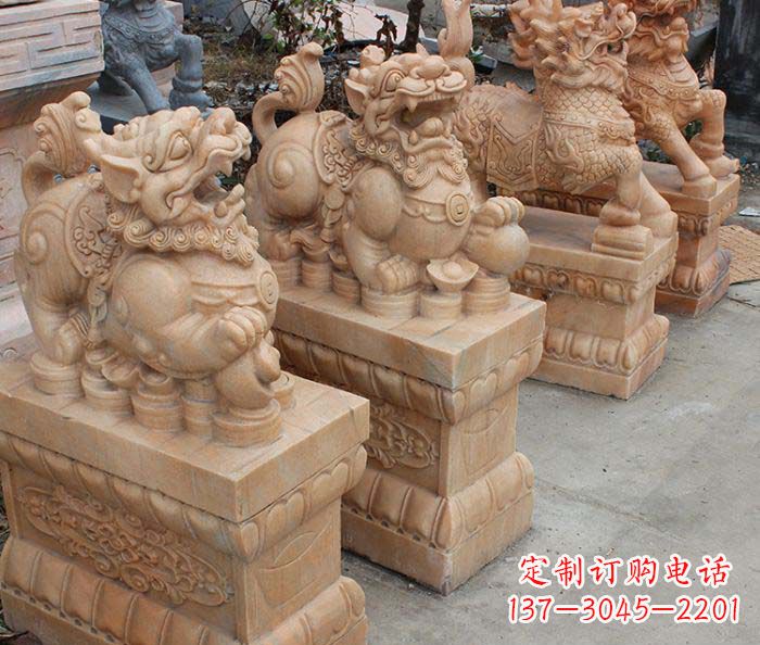 廊坊中领雕塑-古代神兽晚霞红貔貅石雕