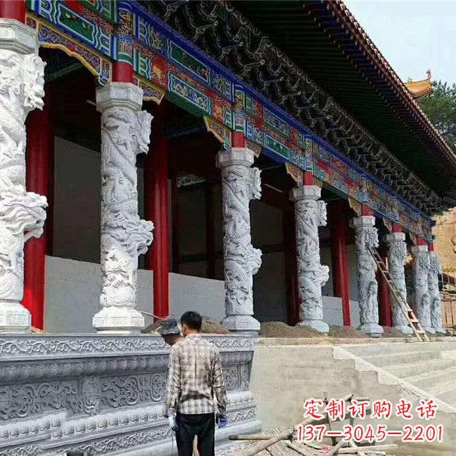 廊坊精美手工制作的精美古建汉白玉龙柱雕塑