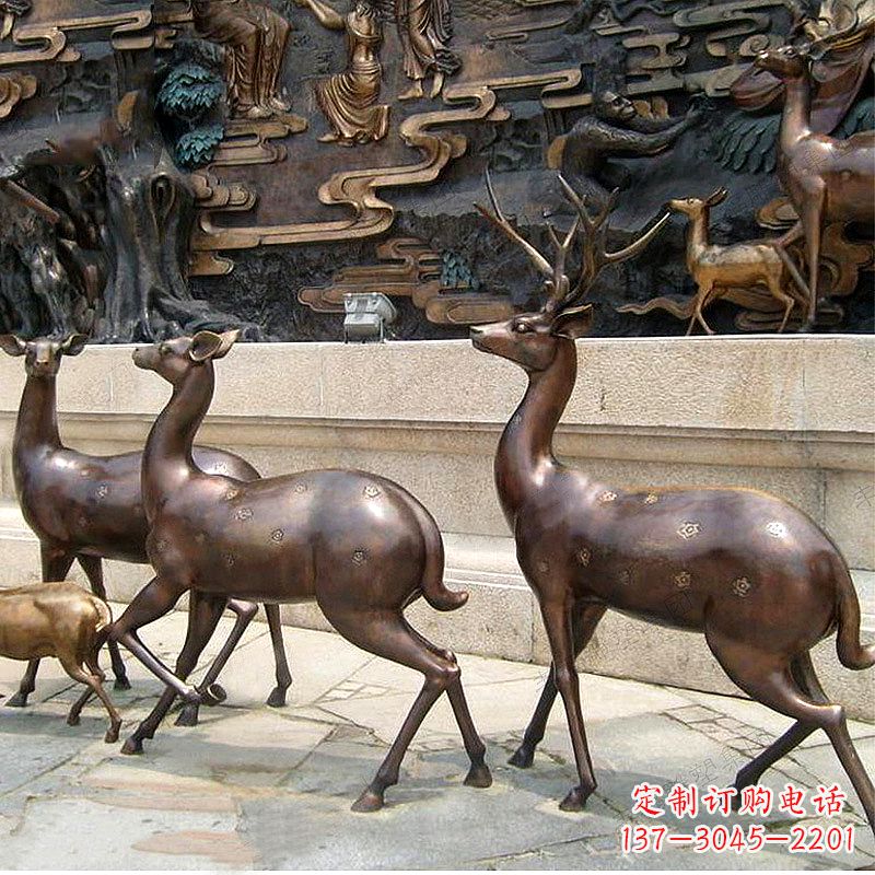 廊坊古铜色梅花鹿铜雕精美塑型