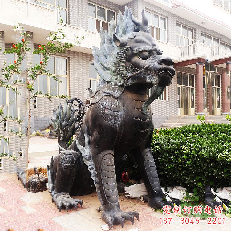 廊坊古铜色镇宅铜麒麟雕塑,精美绝伦!