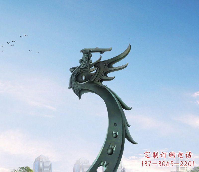 廊坊中领雕塑|抽象凤凰不锈钢雕塑