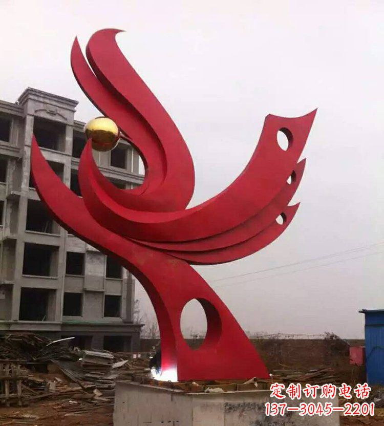 廊坊广场不锈钢抽象凤凰雕塑_1