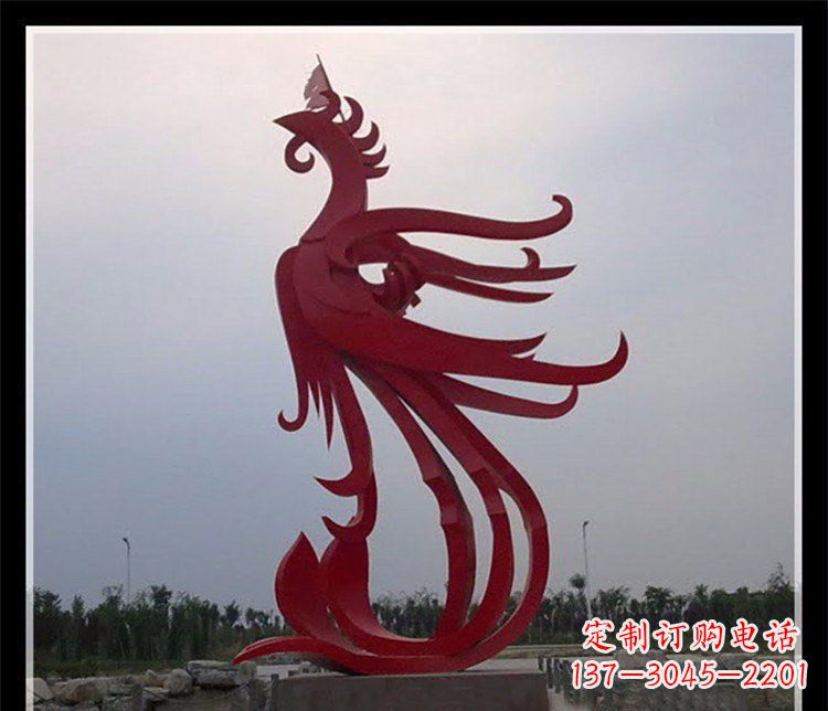 廊坊广场不锈钢飞翔的凤凰雕塑 (2)