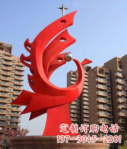 廊坊广场不锈钢凤凰明珠抽象雕塑