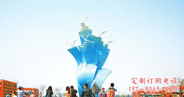 廊坊广场不锈钢海鸥和海浪雕塑