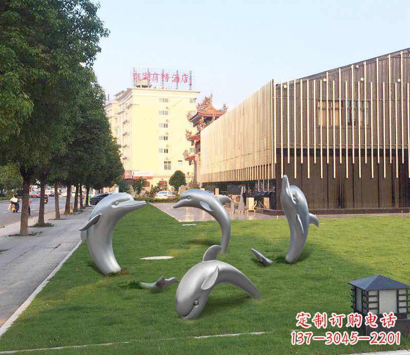廊坊广场不锈钢海豚摆件雕塑