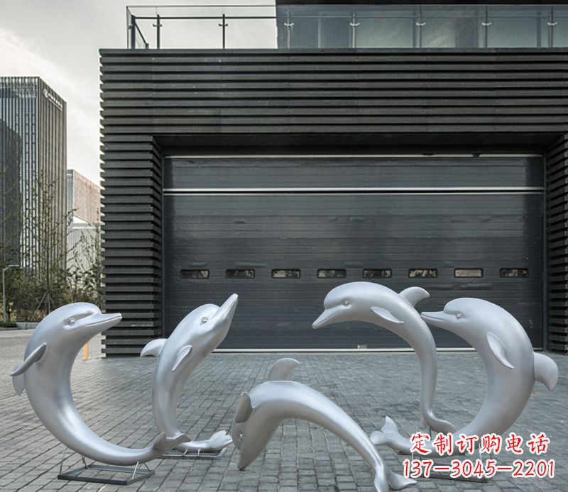廊坊广场不锈钢海豚景观雕塑