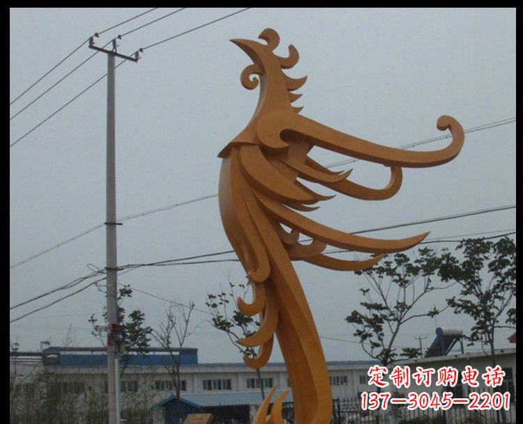 廊坊新中式风格不锈钢金色凤凰雕塑