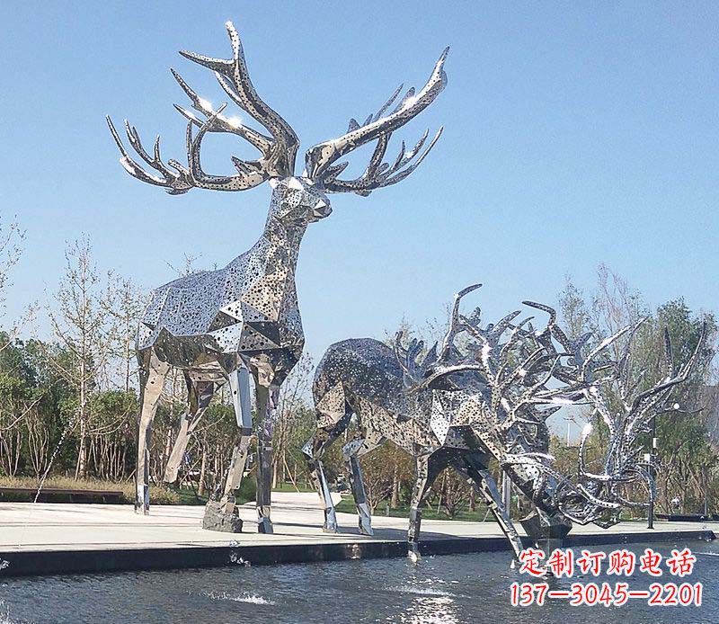 廊坊优雅而古典的不锈钢梅花鹿摆件雕塑